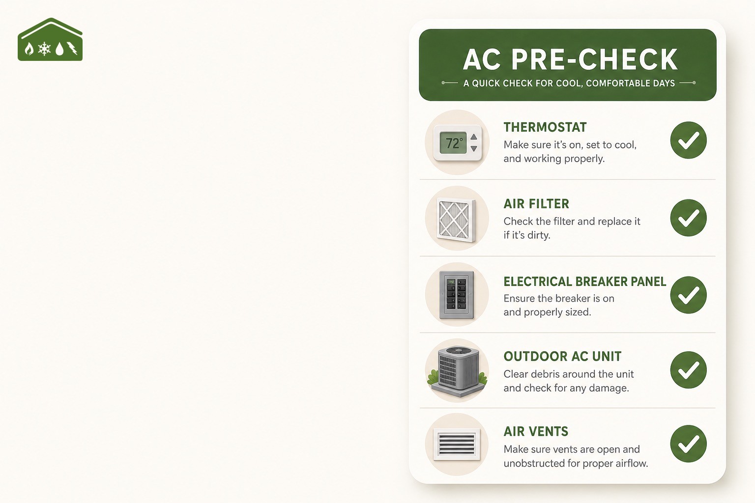 AC repair checklist before calling a technician