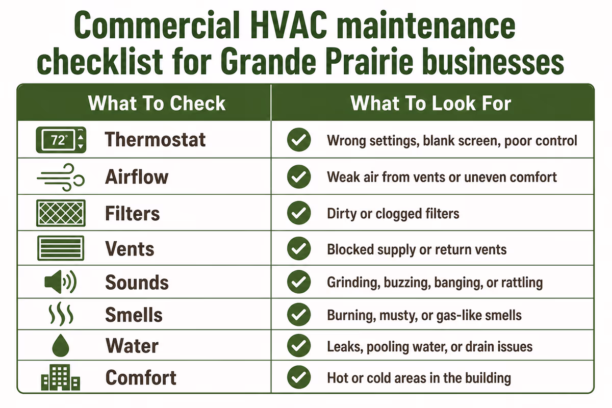 Commercial HVAC maintenance checklist for Grande Prairie businesses