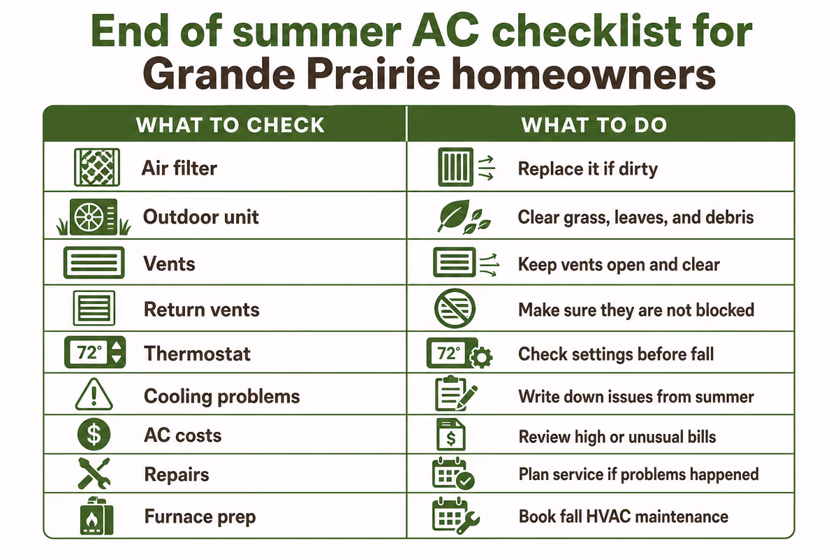 End of summer AC checklist for Grande Prairie homeowners