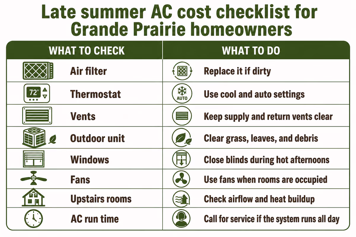 Late summer AC cost checklist for Grande Prairie homeowners