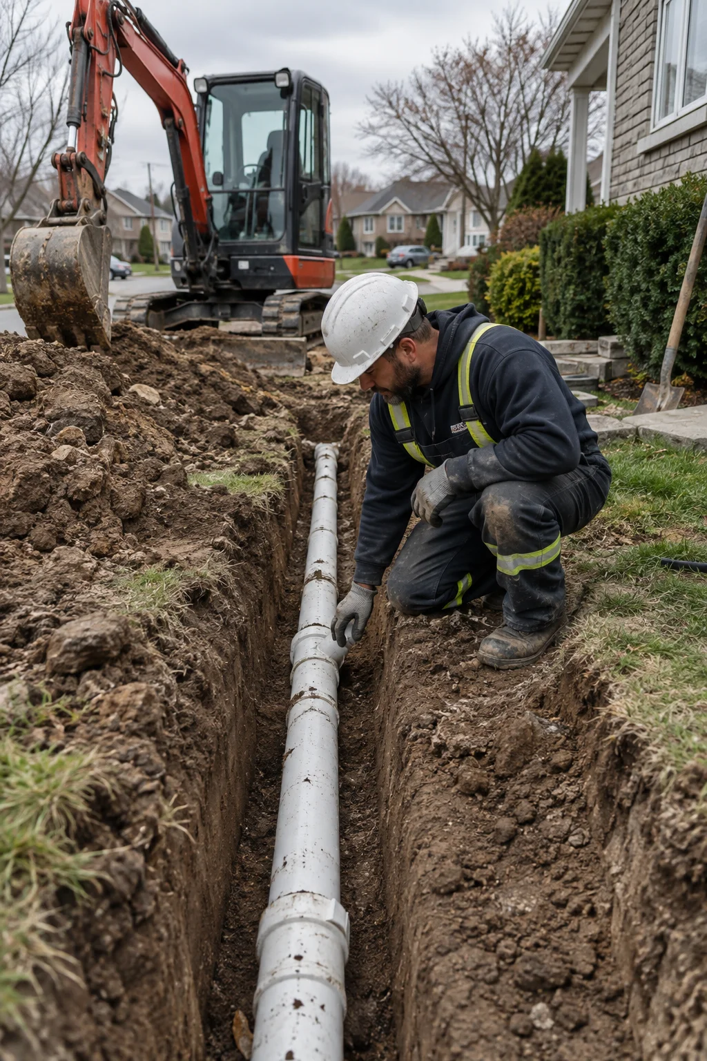 New sewer line being installed in a Grande Prairie yard
