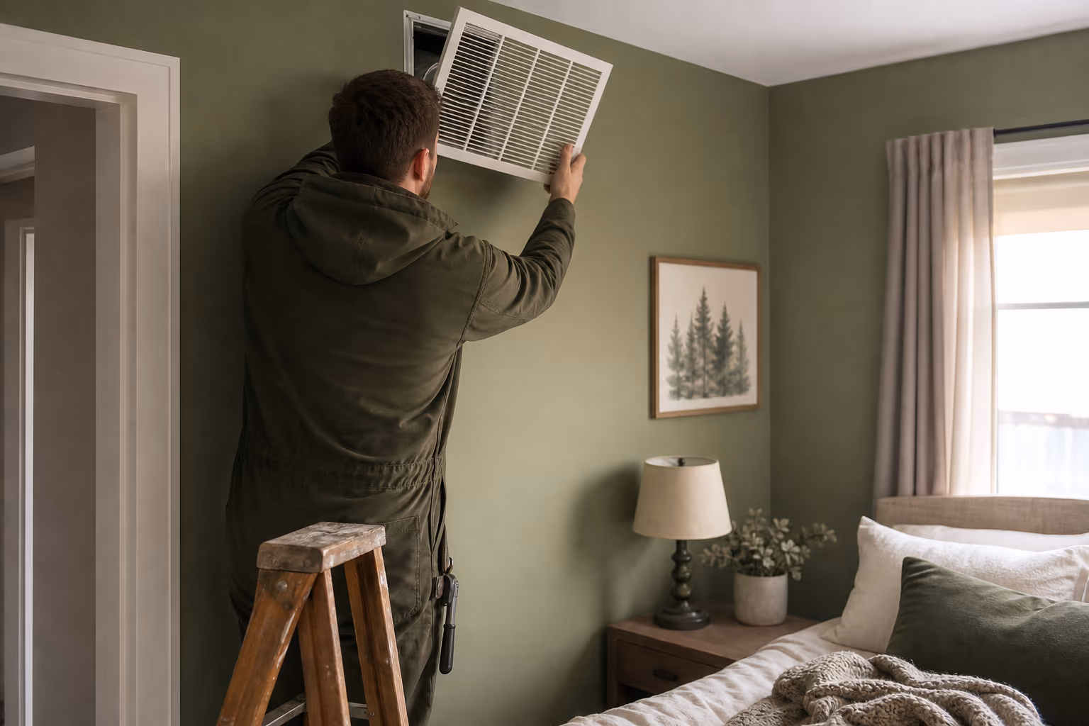 A warm upstairs bedroom in a Grande Prairie home during summer